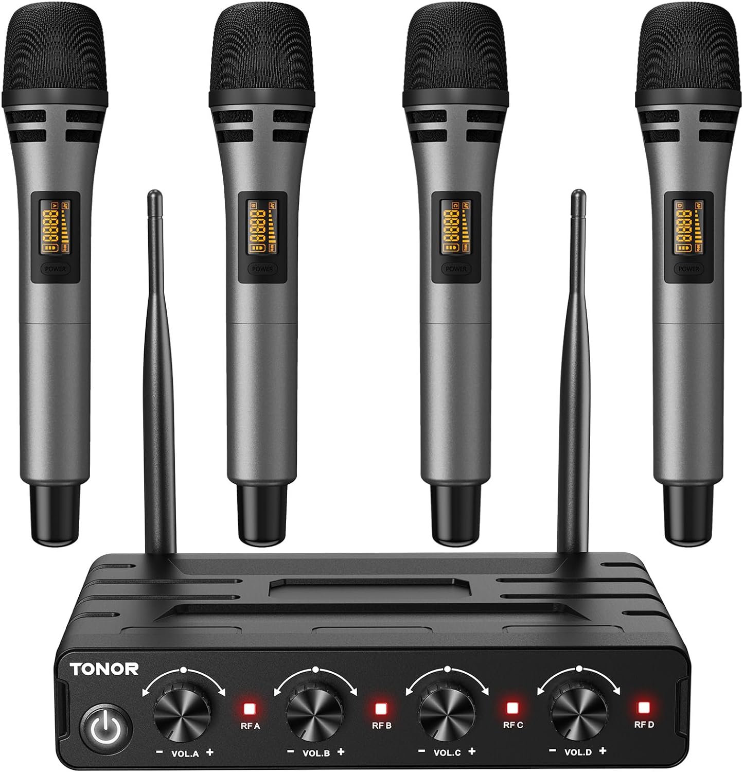 TONOR Wireless Microphones System with 4x10 Channels Cordless Handheld Microfono Inalambrico, 200FT UHF Range, Mics with Stable Signal Transmission for Karaoke Singing Party Church Wedding PA Speaker