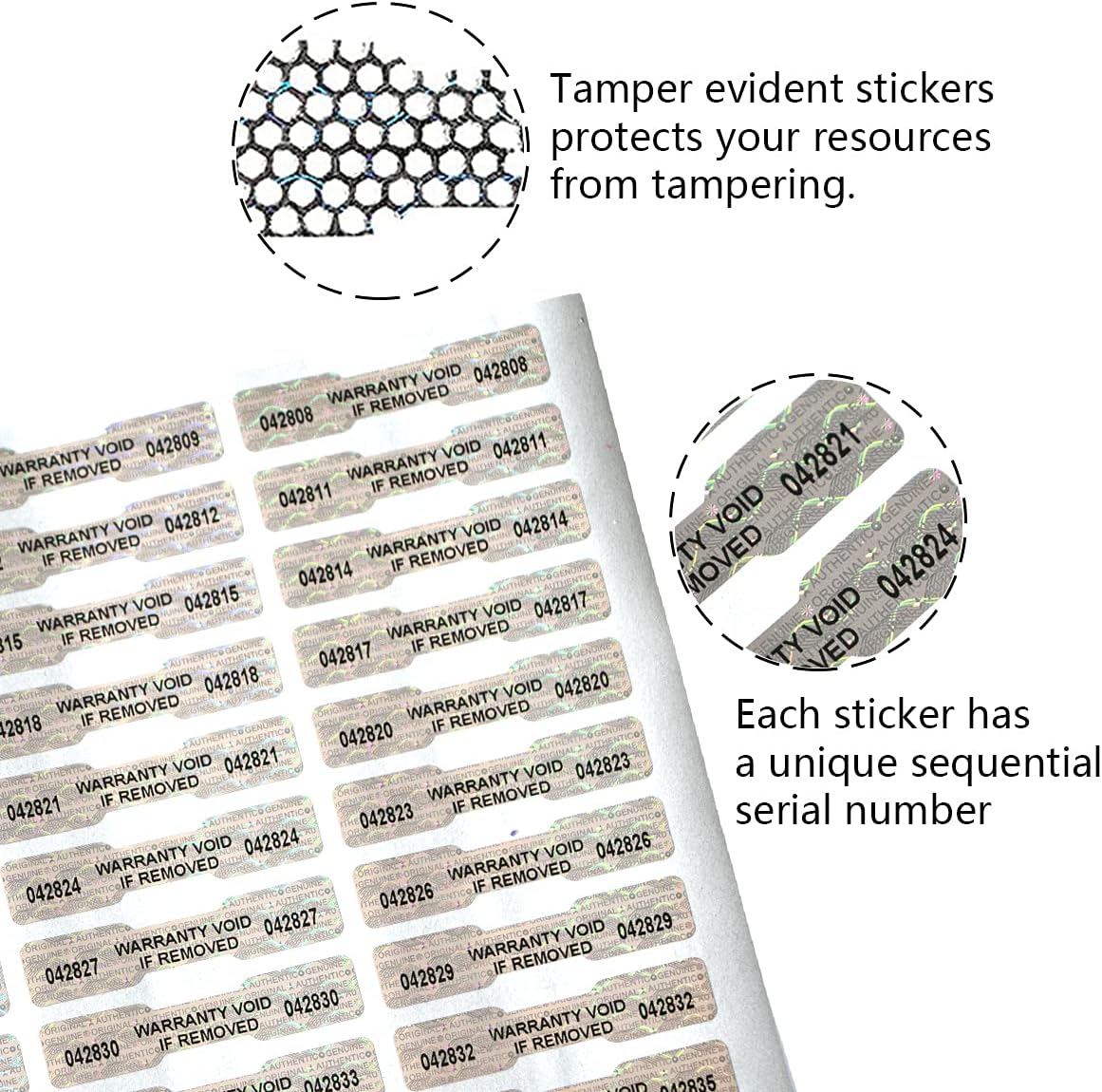 580 Pcs Bone Silver Hologram Sticker Holographic Tamper Evident Label High Security Warranty Seal Sticker with Serial Numbers(0.4 Inch X 2 Inch,GQYHLABO)
