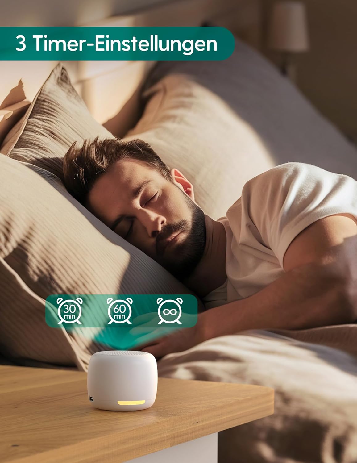 Babelio White Noise Sound Machine, Night Light, Mini and Portable, 15 Non-looping Sounds, Timer, Memory Function, for Adults Baby, Travel, White