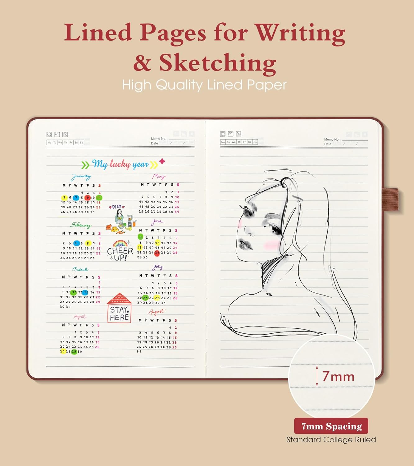 Lined Journal Notebook for Men Women, 160 Pages Ruled Paper, Inner Pocket, A5 Hardcover Vintage Leather Notebooks for Work, School, Travel Journaling, Daily Diary, Notepad 5.8" x 8.5" (Brown)