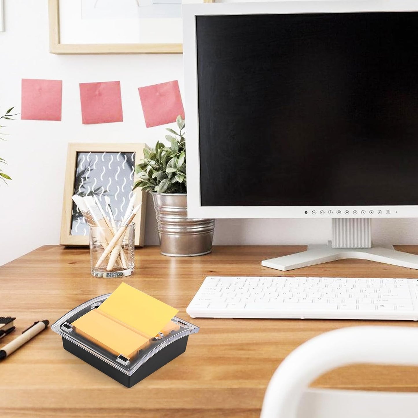 1 Pcs Pop Up Note Dispenser，Sticky Note Holder ，3 x 3 Inch，Clear Top and Black Base Sticky Notes Dispenser for School Office Home Store Classroom Desk Supplies (1)