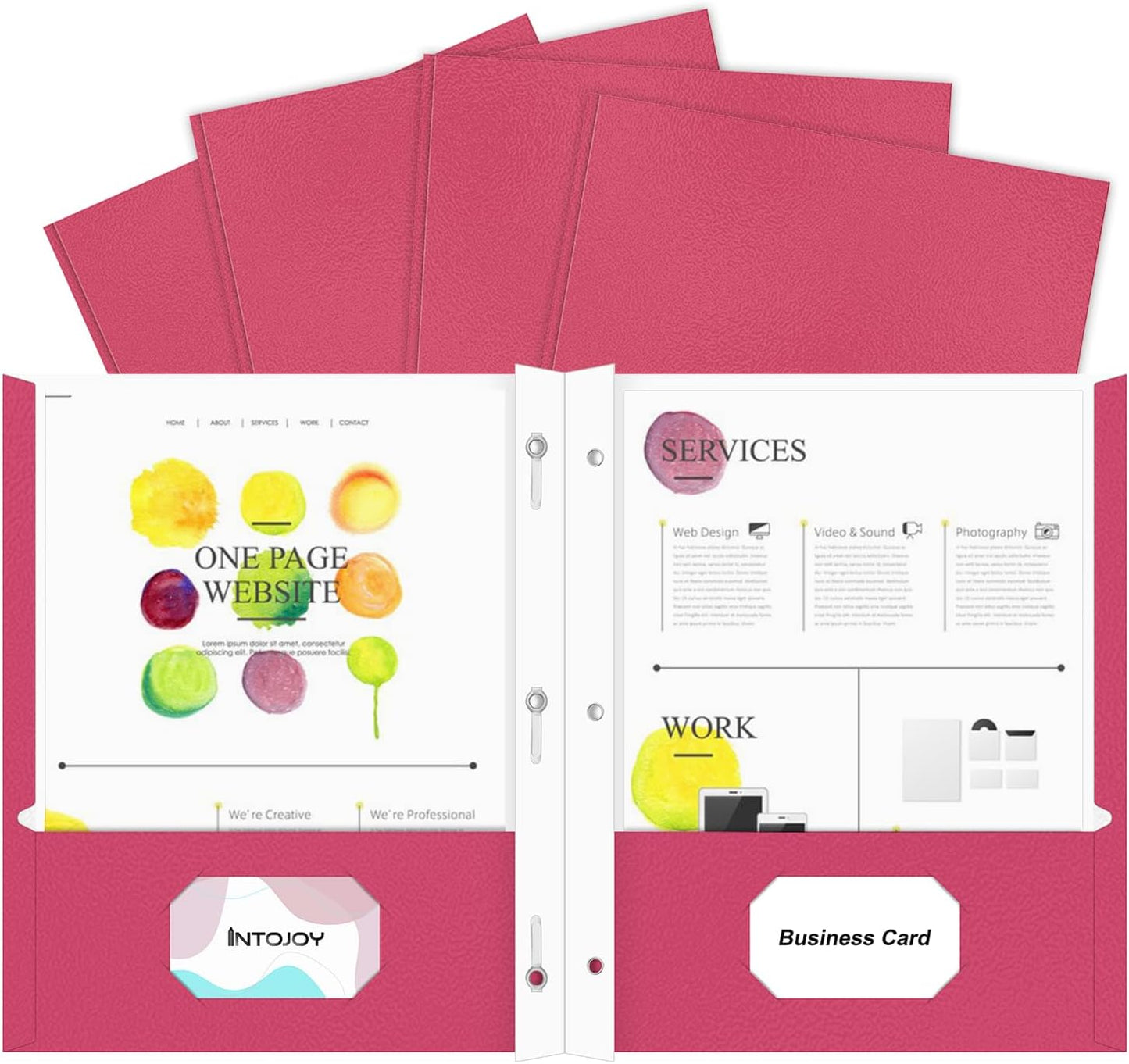 Folders with Pockets,IntoJoy 50 Pack Two Pocket Folders Business Card Holder Paper Folders with Prongs for School Office Filing Cabinet Resume Portfolio (Magenta)