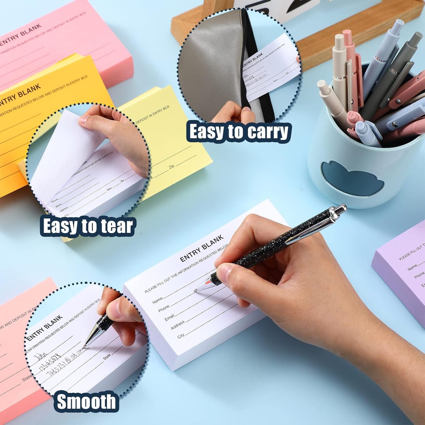 Kosiz 2000 Raffle Ticket Sheet 8 Pad 5.24" x 2.76" Enter to Win Blank Entry Form for Contest Collect Name Phone Number Email Address for School Event Ballot Network Marketing(Multi Color)