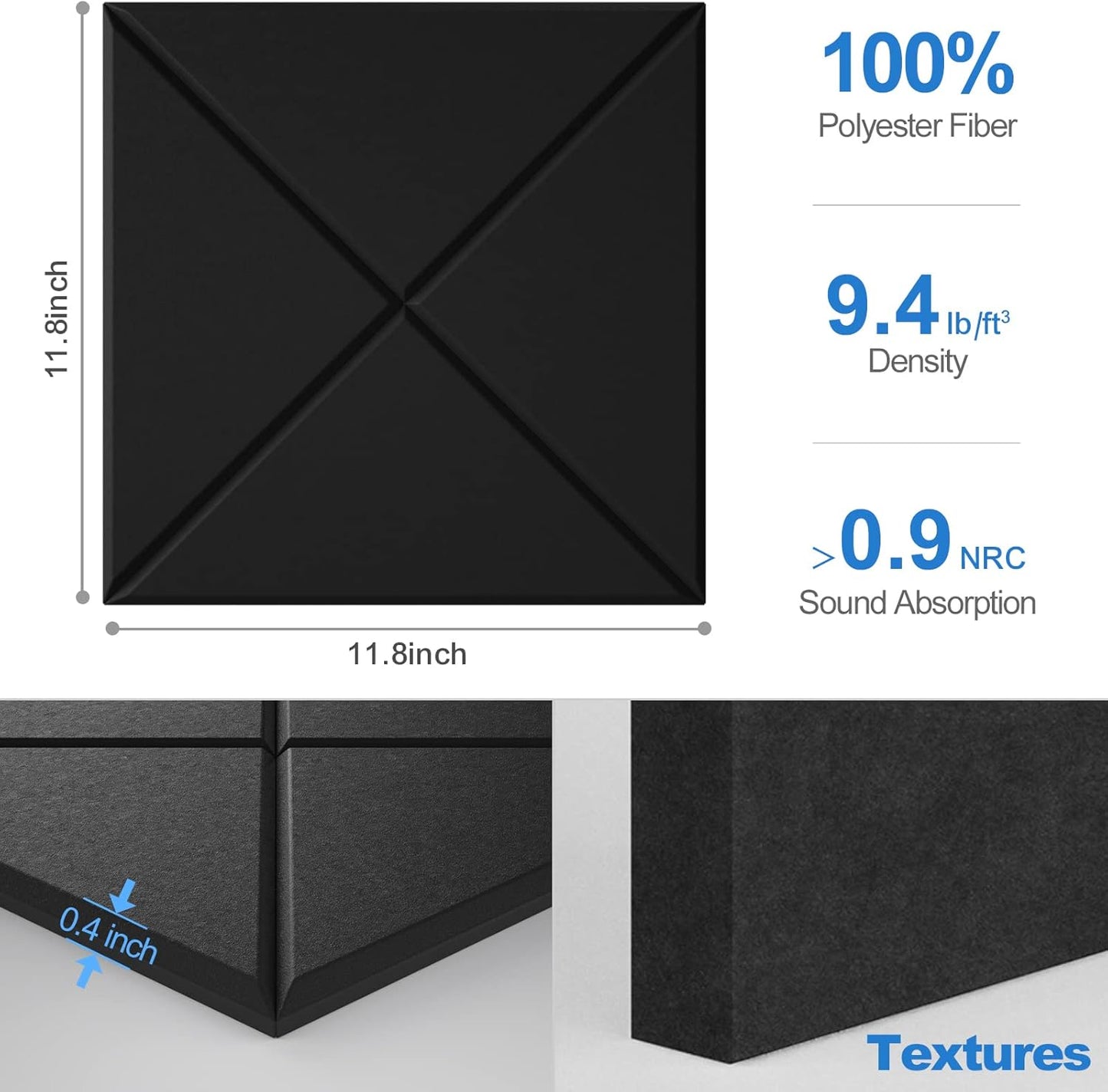 Sonicism 22 Pack X-Lined Acoustic Panels with Self-Adhesive, 12"X 12"X 0.4" Sound Proof Foam Panels, Decorative Soundproof Wall Panels, Sound Absorbing Tile for Home & Offices, Black
