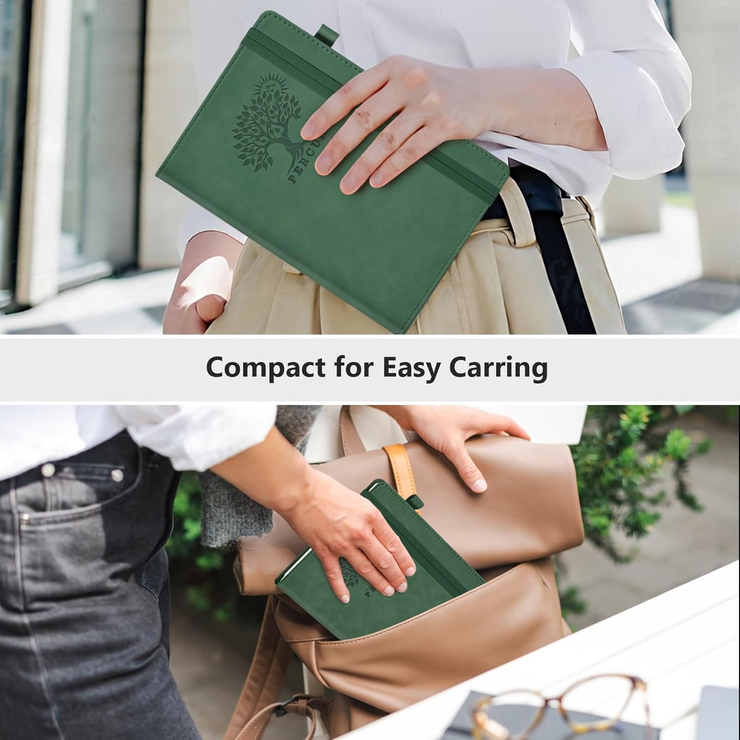 PERCUN Graph Paper Notebook, 160 Pages Grid Journal for women & men, A5 Hardcover Leather Graphing Notebook for School, Work, Travel, Note Taking 5.9”x8.5” (Green)