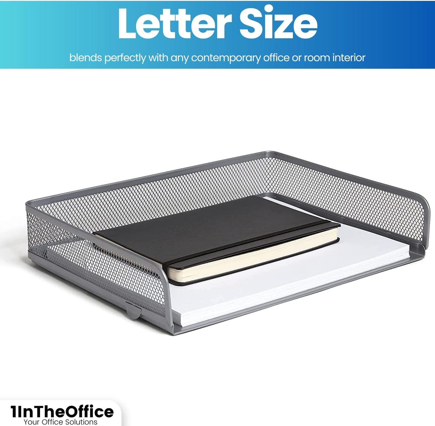 Stackable Side Load Letter Tray, Silver Wire Metal Mesh Paper Tray Organizer, "2 Trays"