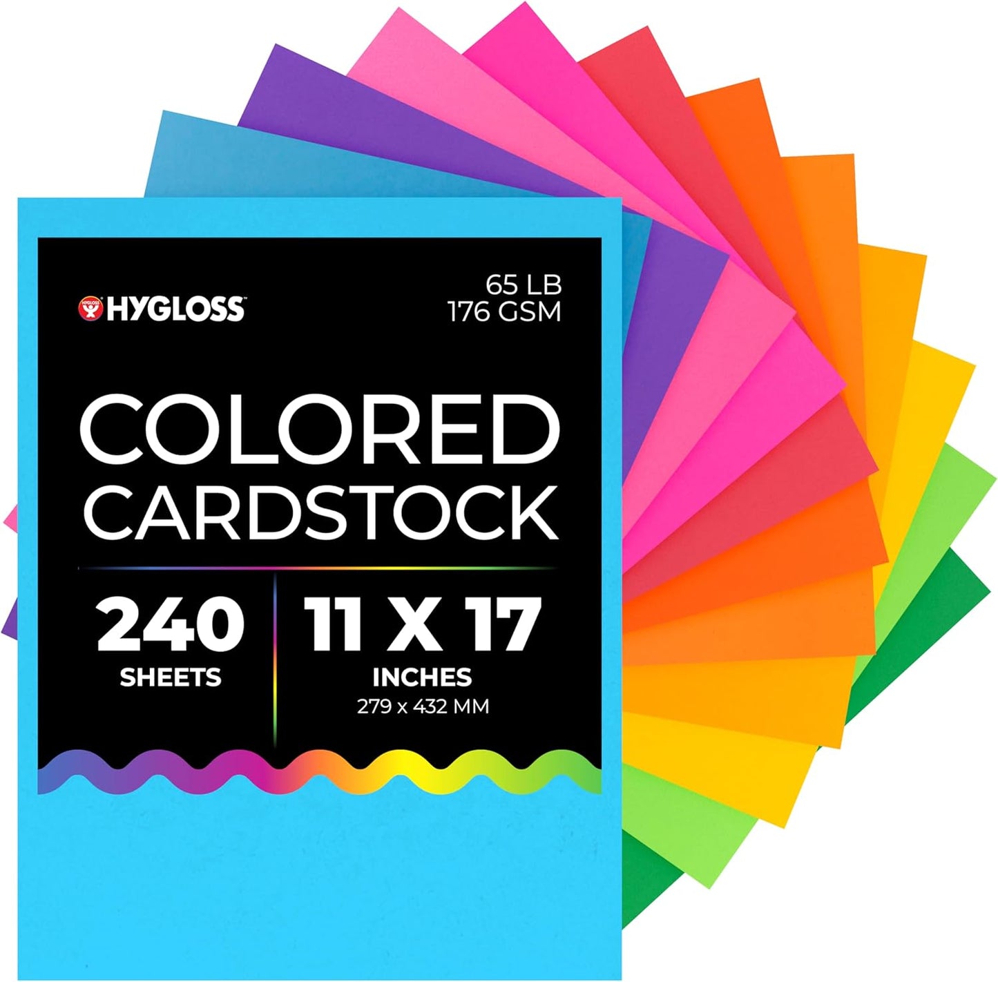 Hygloss Products Bright Colored Cardstock - 240 Sheets - 11x17 Card Stock Paper- 10-12 Bright Colors