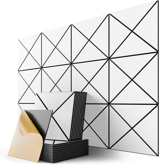 22 Pack X-Line Design Acoustic Panels, 12" X 12" X 0.4" Self-Adhesive Sound Proof Foam Panels for Walls, Soundproof Wall Panels for Home & Office (White on Black)