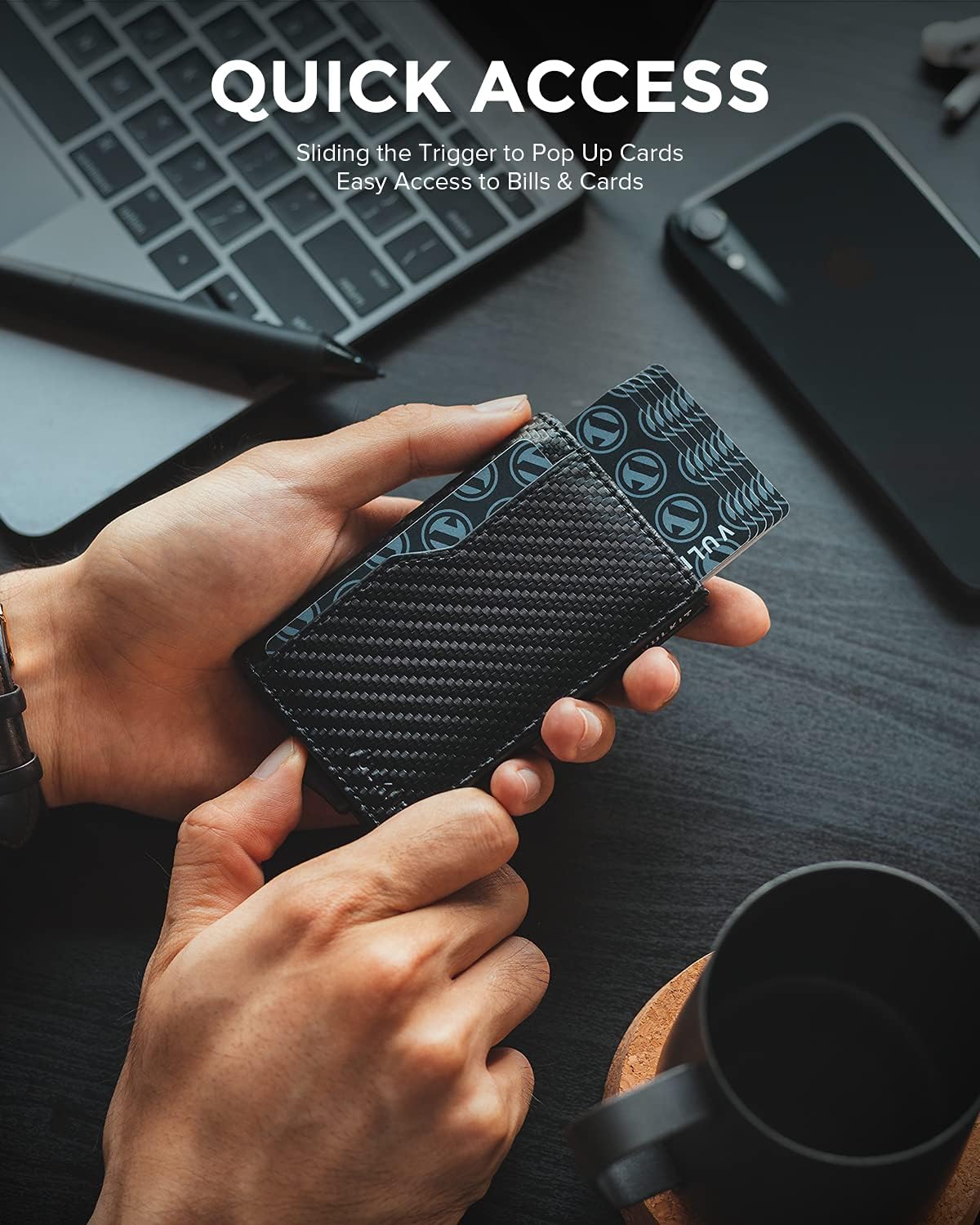 VULKIT Card Holder Wallet with Double ID Windows RFID Blocking Pop Up Wallet Minimalist Design for 12 Cards