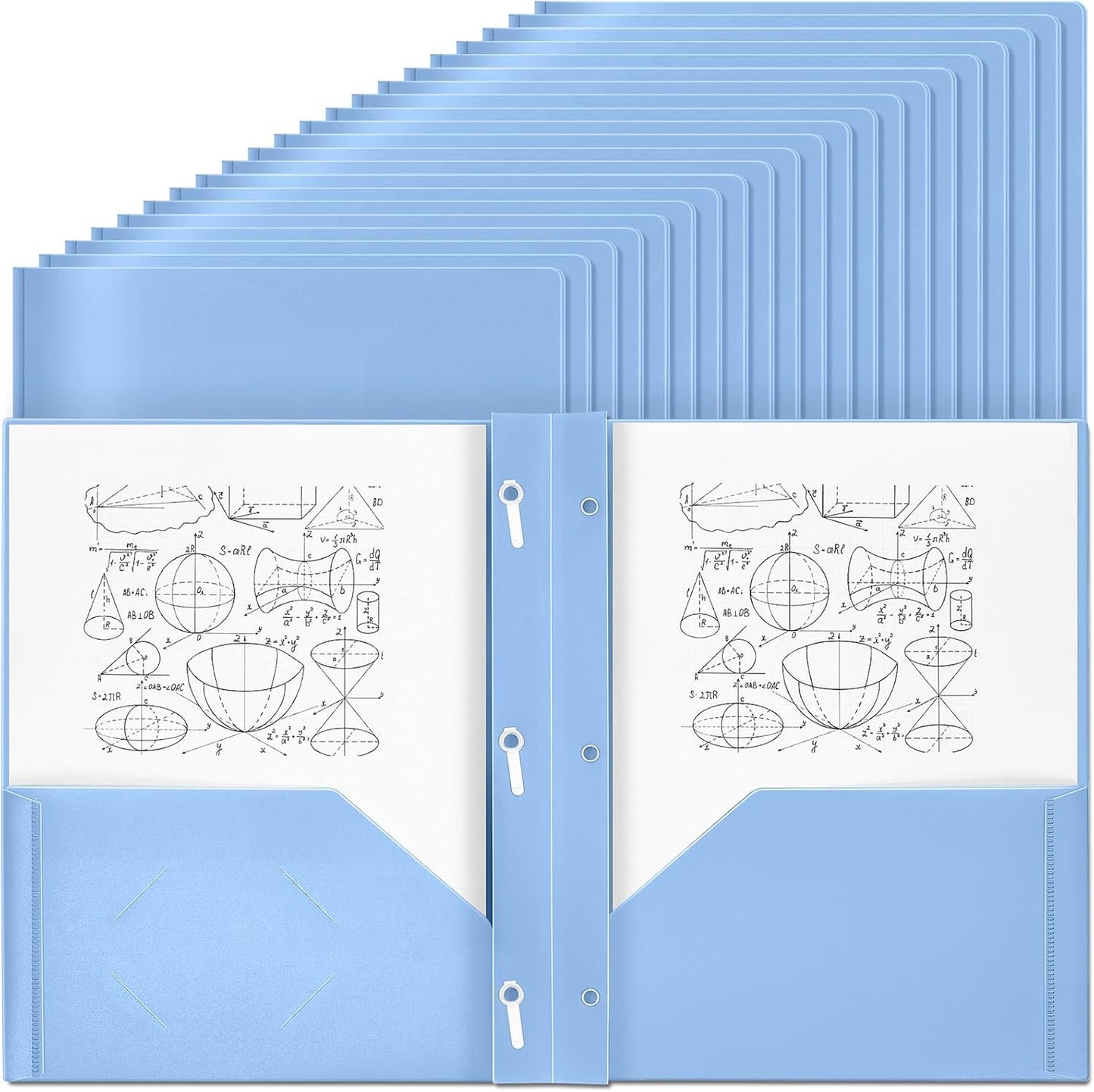 Lincia 100 Pcs Plastic Folders with Pockets and Prong Folders with Prongs 2 Pockets for Office, School for Students, Teachers, Office Workers (Haze Blue)