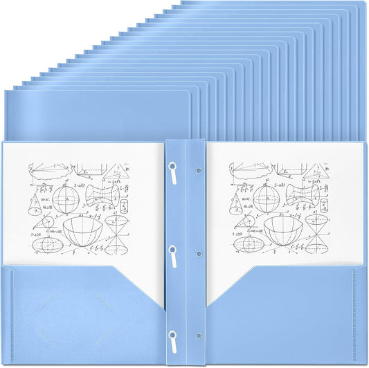 Lincia 100 Pcs Plastic Folders with Pockets and Prong Folders with Prongs 2 Pockets for Office, School for Students, Teachers, Office Workers (Haze Blue)