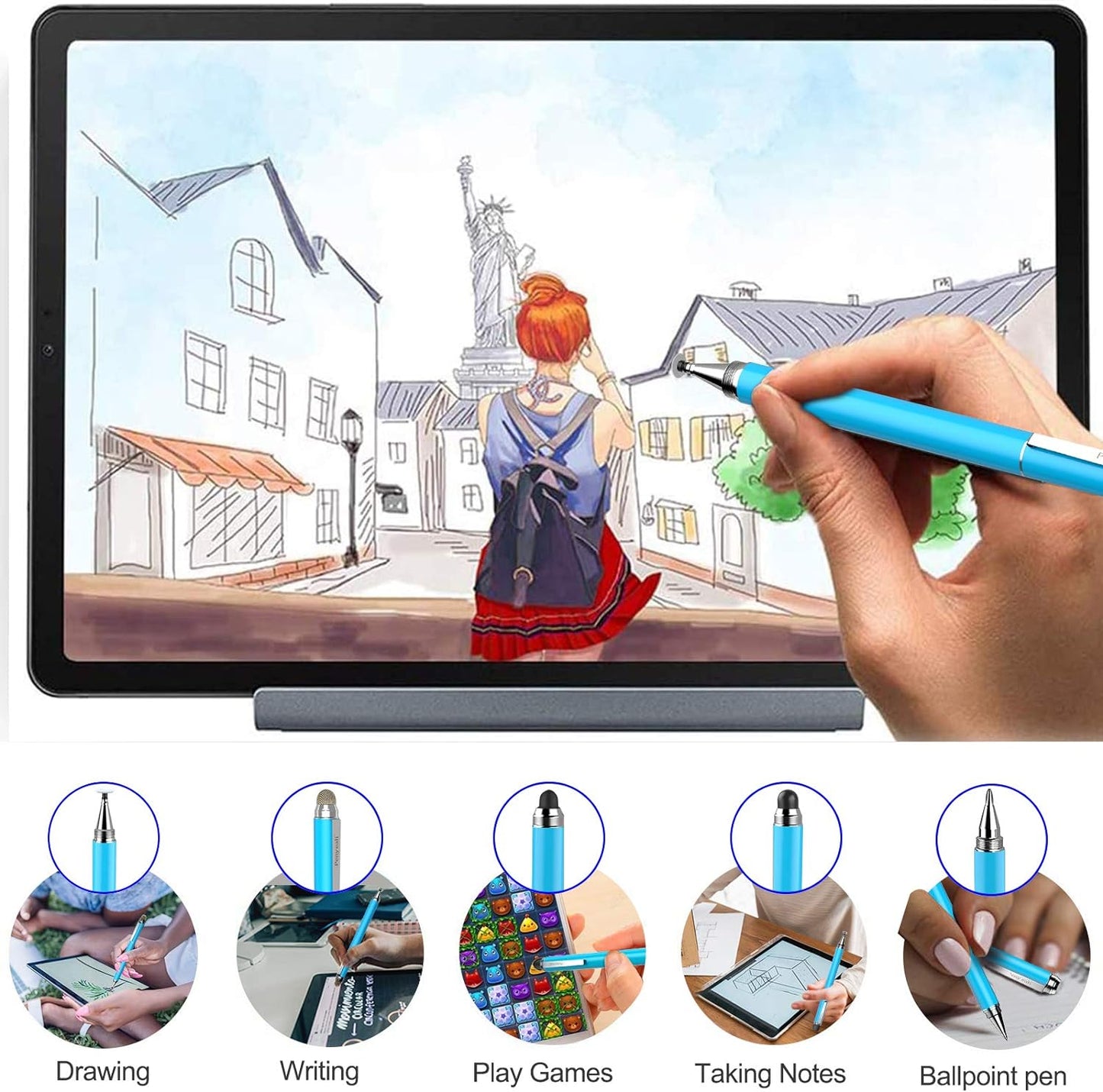 Penyeah Stylus, 4-in-1 Stylus Pen for Touch Screen, High Precision and Sensitivity Disc,Mesh,2 Sized Rubber Tips, Universal for iPhone/iPad/Android/Samsung/HP Tablets All Capacitive Touch Screens-Blue