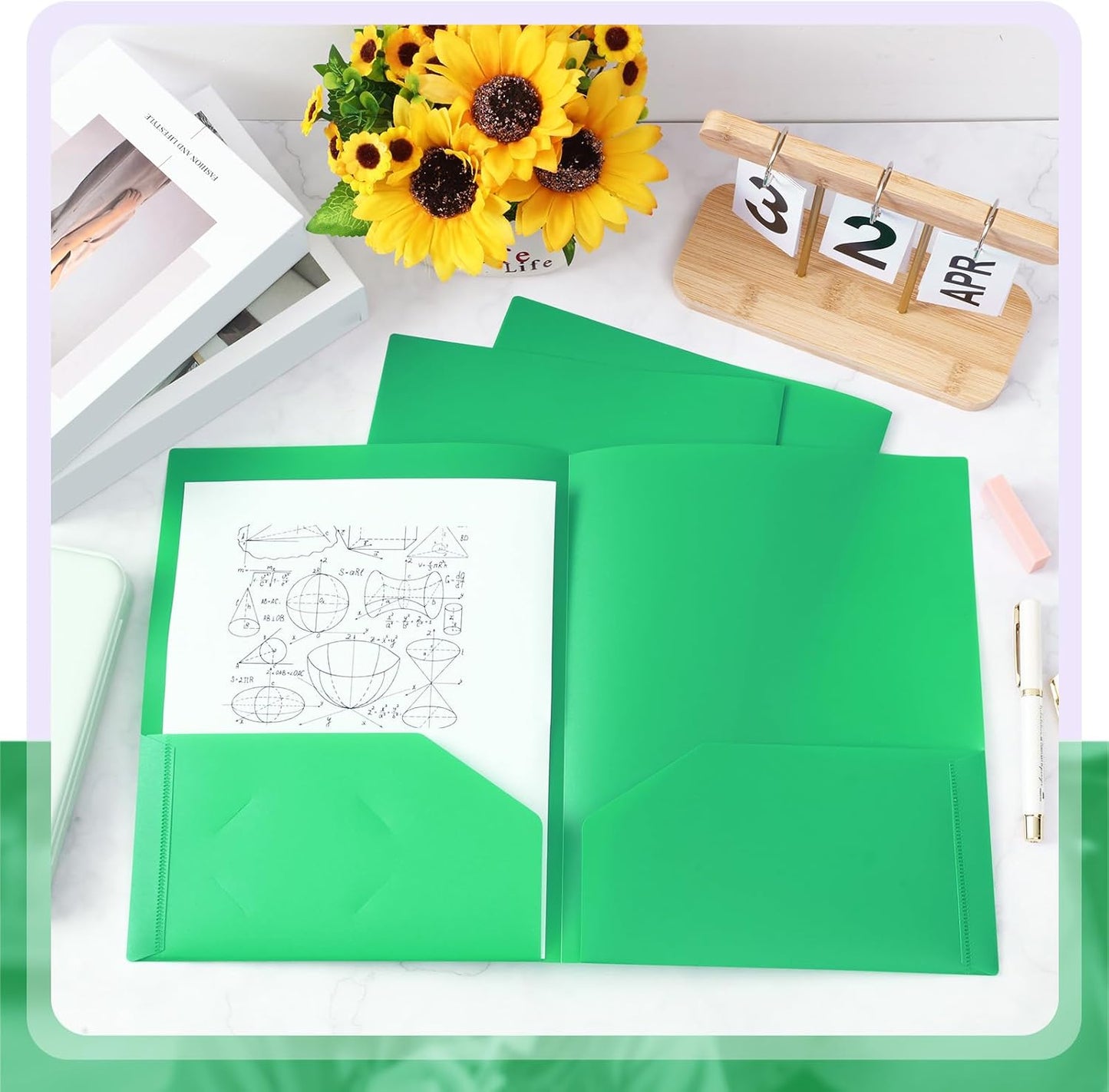 Gueevin 72 Pcs Two Pocket Folders Bulk Plastic File Folder with 2 Pockets Letter Size Paper Heavy Duty Durable Portfolios Case for Home Office School Business 11.61 x 9.45 Inch (Green)