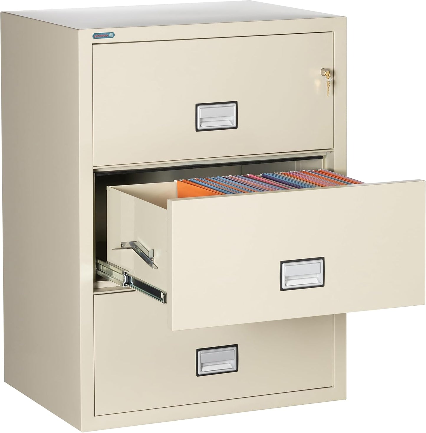 31 inch Wide 3-Drawer Lateral Fireproof File Cabinet – Legal and Letter Size Filing – Key Lock – Water Resistant – Fire Safe and Impact Rated – Putty Finish – Model LAT3W31P