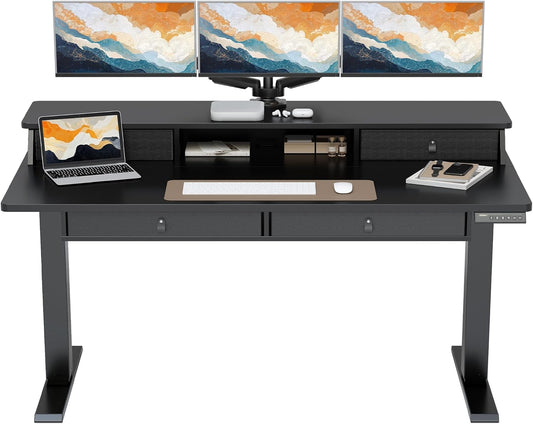 ErGear Electric Standing Desk with 4 Drawers, 63" x 30" Height Adjustable Desk with Storage, C-Clamp Mount Compatible, Computer Home Office Table with Cable Management Tray, Black