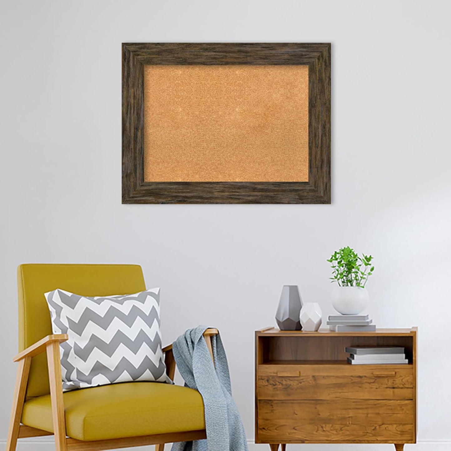 Amanti Art Natural Cork Board for Wall, 27x35 Vision Board with Brown Wood Frame, Medium Corkboard Office Decor for Home Organization, Rustic Farmhouse Corkboard Pinboard to display items for home