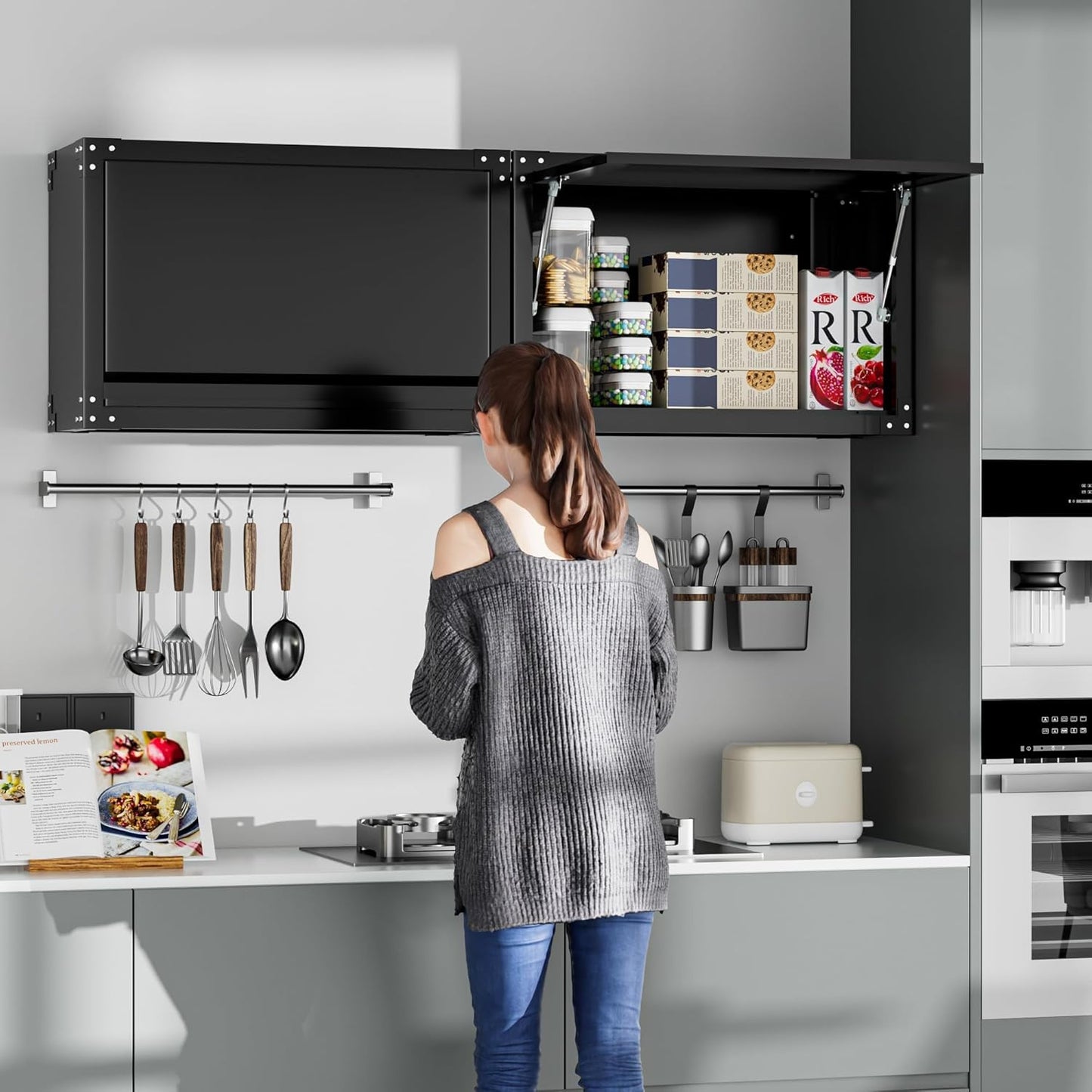 INTERGREAT Metal Wall Cabinet, Wall Cabinets with Lockable Doors and Adjustable Shelves,20" H Cabinets Storage for Garage, Warehouse, Bathroom, Kitchen(Black)