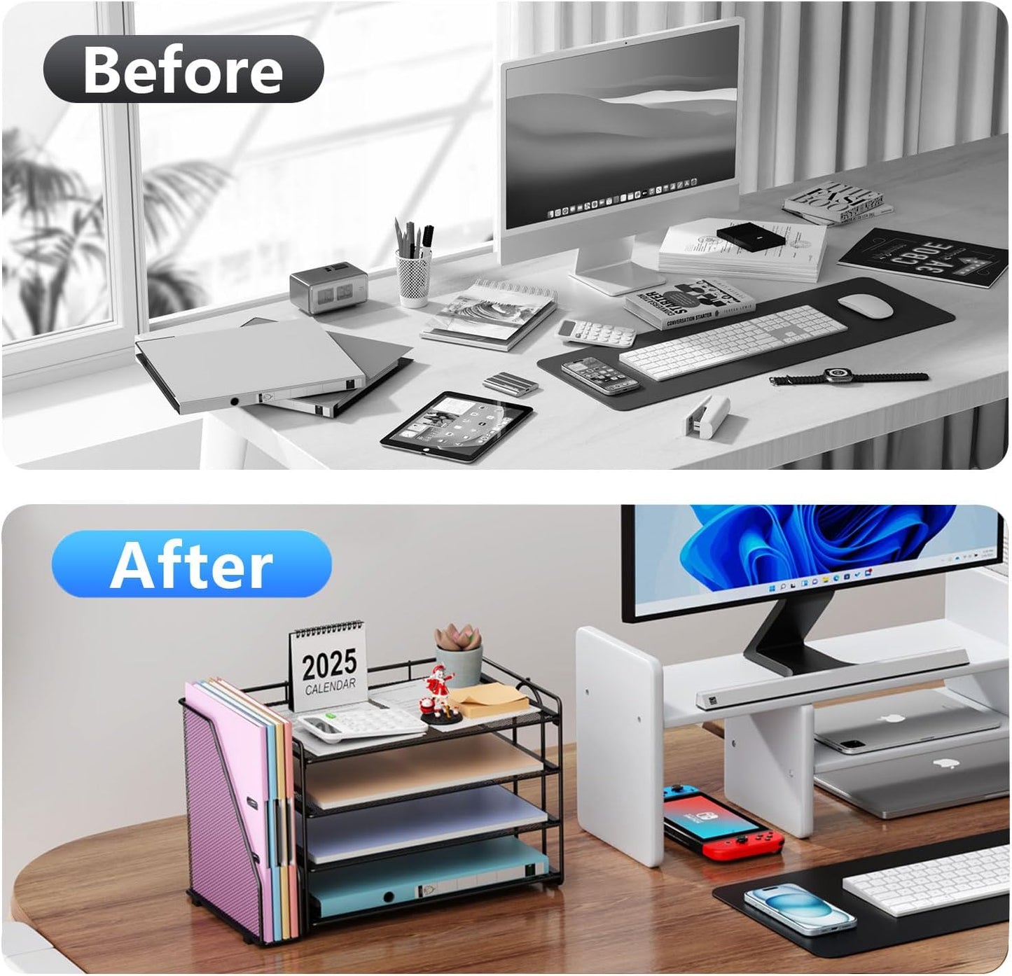 gianotter 4-Tier Paper Organizer With Magazine Holder, Desk Organizers and Accessories, Desk Accessories & Workspace Organizers, File Organizer for Office Supplies Storag (Black)