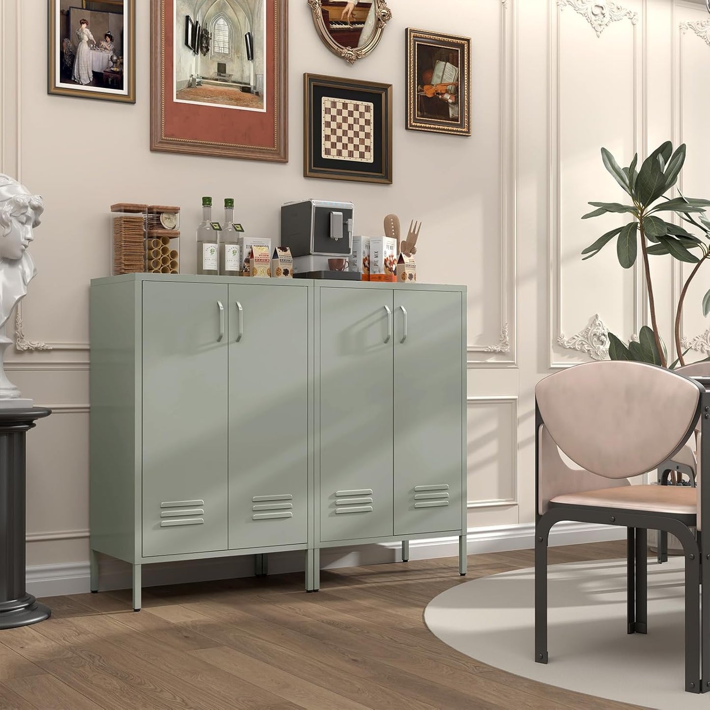 Metal Cabinet,Entryway Cabinet with Adjustable Shelves,Metal Storage Cabinet for Classroom,Living Room,Kitchen,Outdoor,Grey Green