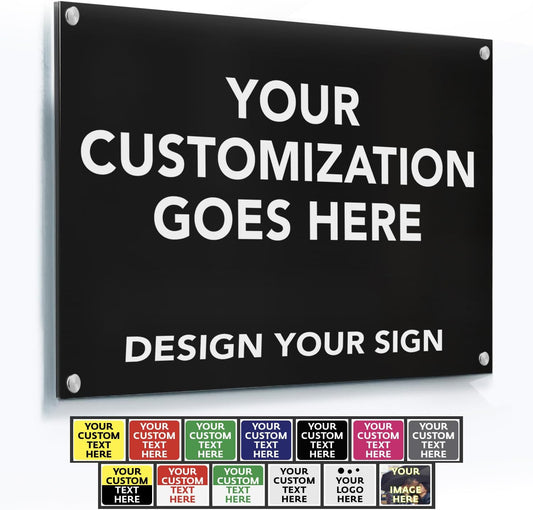 Custom Metal Business Signs, Personalized Aluminum Outdoor Signs, White Aluminum (Black Background, 20x20 In)