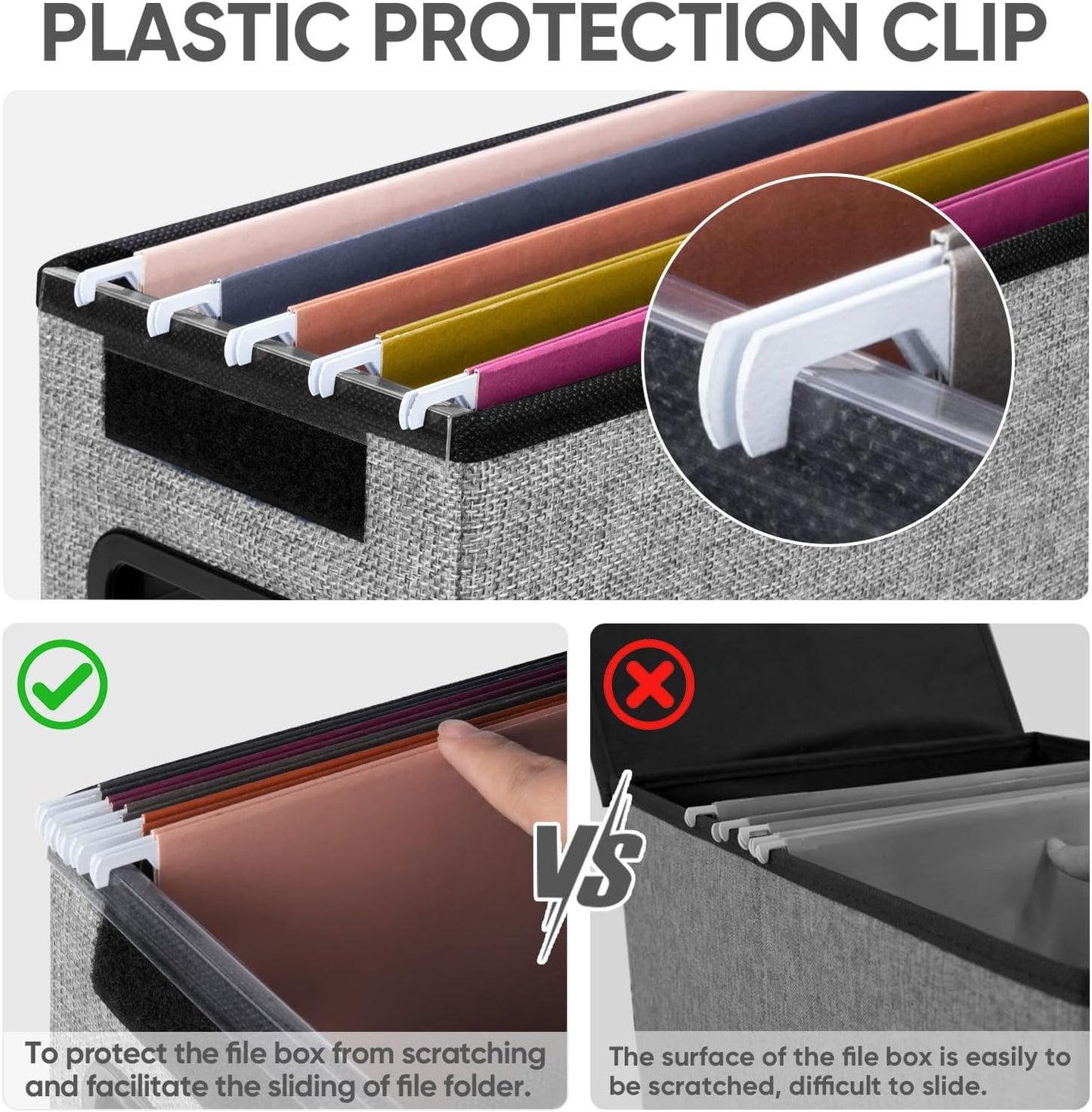 BALEINE File Organizer Box with Lid, Collapsible File Folder Organizer with Plastic Slide, Hanging File Folder Box for Office Document Storage (1 Pack, Grey, S)