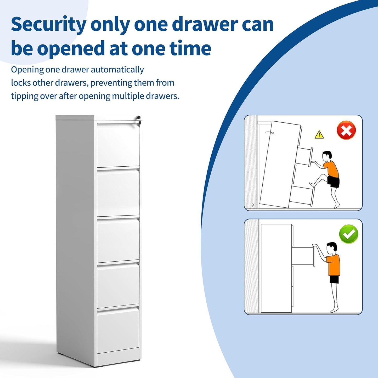 5-Drawer Locking Vertical File Cabinet, Metal Storage Cabinet for Office/Home – Secure Vertical Filing for Letter/Legal/A4/F4 Documents, Easy to Assemble Steel Cabinet (White, 5 Drawer-64 H)