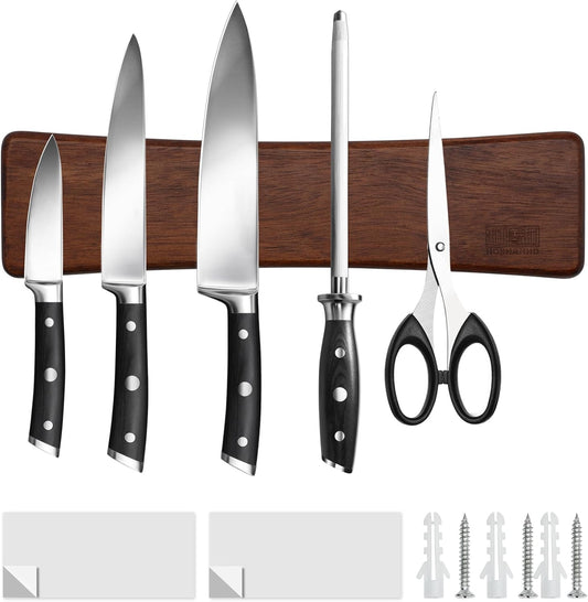 Knife Magnetic Strip, Acacia Wood Powerful Magnetic Knife Strips, Magnetic Knife Holder for Wall 10 Inch Use as Magnetic Tool Organizer, Home Organizer