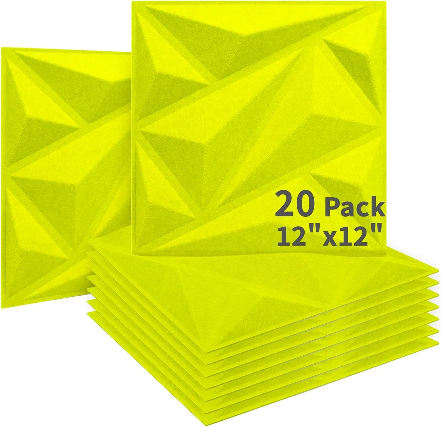 Art3dwallpanels Acoustic Panels 20 Pack Soundproof Wall Panels Acoustic Sound Dampening Panels, 3D Wall Panels Sound Absorbing Panels, 12" X 12", Fluorescent Green
