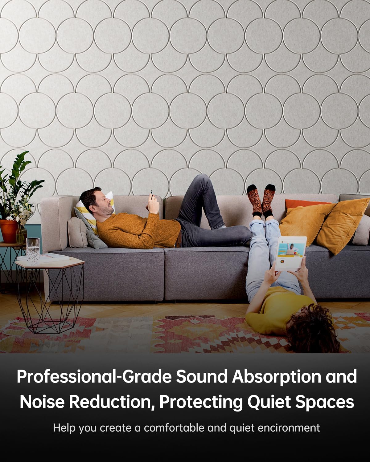 Soundsbay 12-Pack Acoustic Panels Self-Adhesive, 10.6lb/ft³ Large Shell Soundproof Wall Panels, 12" X 12" Acoustic Wall Panels for Door, Ceiling, Home Office, Beige