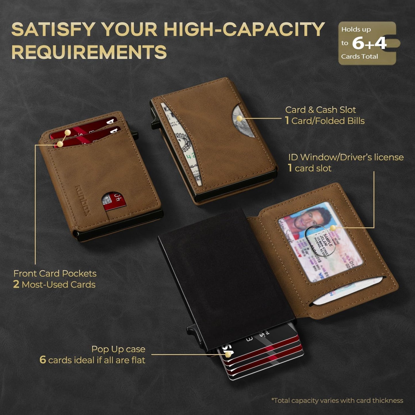 Slim Card Wallet for Men with ID Window – Minimalist RFID Wallet, Pop-Up Function, Ultra Thin Design, Metal Business Card Case Holds 8+ Cards, Gifts for Men, Men's Accessories