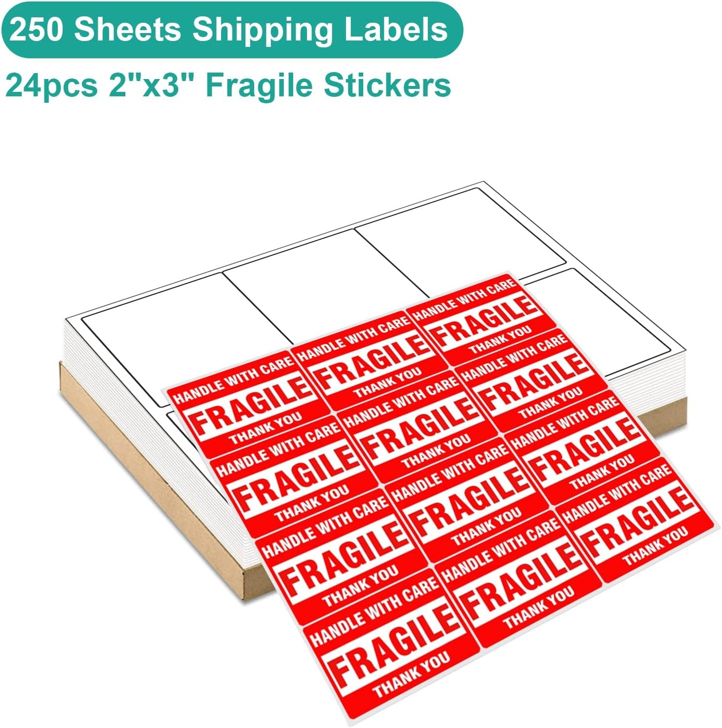 MFLABEL 3-1/3" x 4" Shipping Address Labels, FBA Labels, 6-UP Sticker Labels, White Shipping Labels, Easy to Peel, Address Labels for Laser/Ink Jet Printer, 6 Per Page (1500 Labels, 250 Sheets)