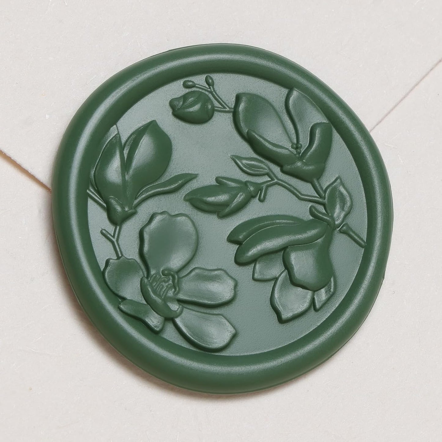 UNIQOOO Wax Seal Stickers - 3D Magnolia Wedding Invitation Envelope Botanical Seal Stickers, 50 Pcs Self- Adhesive Olive Green Sticker, Perfect for Invitation, Christmas, Gift Wrapping, Party