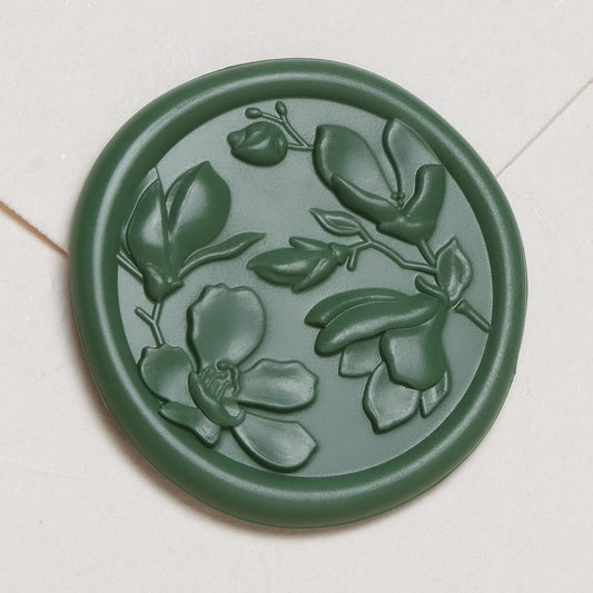 UNIQOOO Wax Seal Stickers - 3D Magnolia Wedding Invitation Envelope Botanical Seal Stickers, 50 Pcs Self- Adhesive Olive Green Sticker, Perfect for Invitation, Christmas, Gift Wrapping, Party