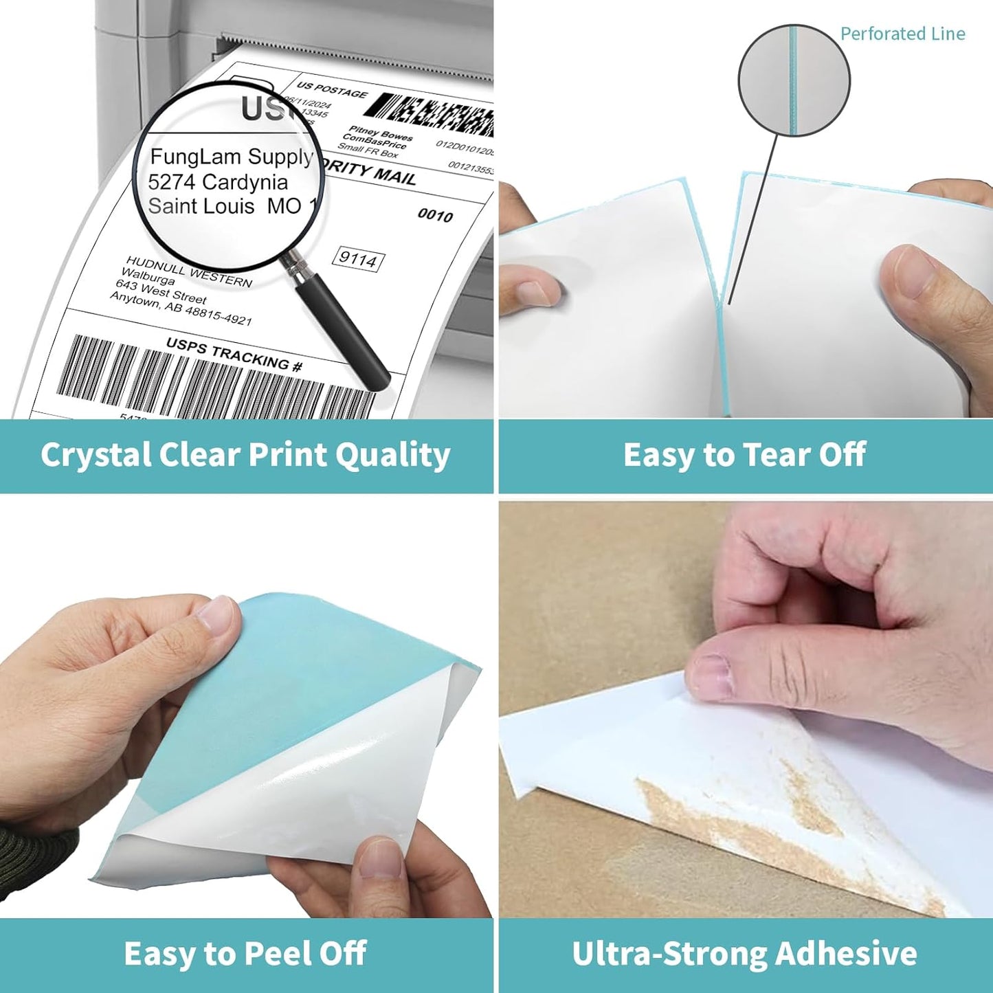 FungLam Direct Thermal Shipping Labels - 4x6 Thermal Labels Fanfold - Perforated and Strong Adhesive - 10000 Labels (1000 Labels per Stack, 10 Stacks)