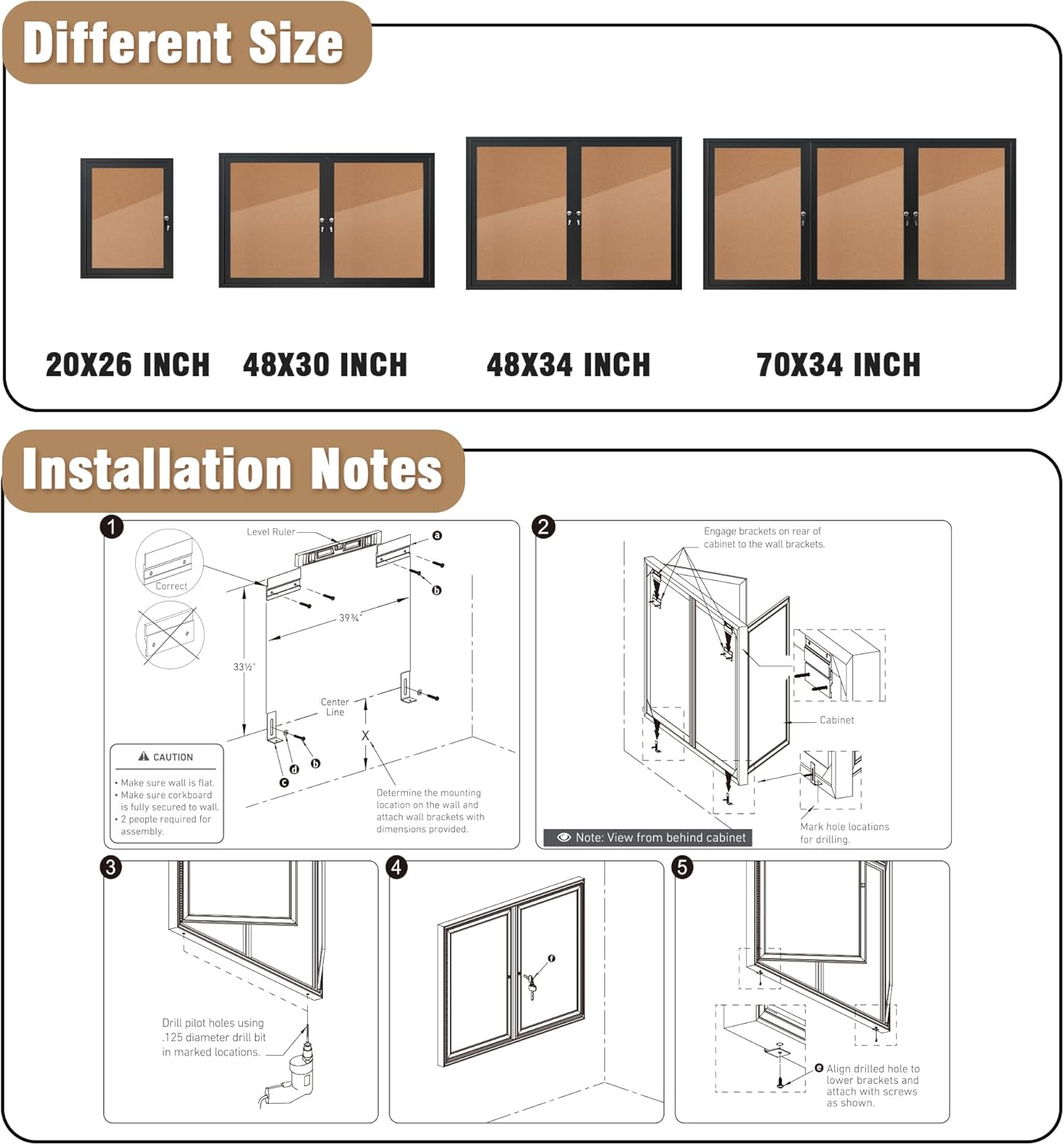 48"x30" Enclosed Bulletin Board, Outdoor Lockable Weather-Resistant Aluminum Cork Noticeboard for School & Office, Silver Frame w/Black Flet