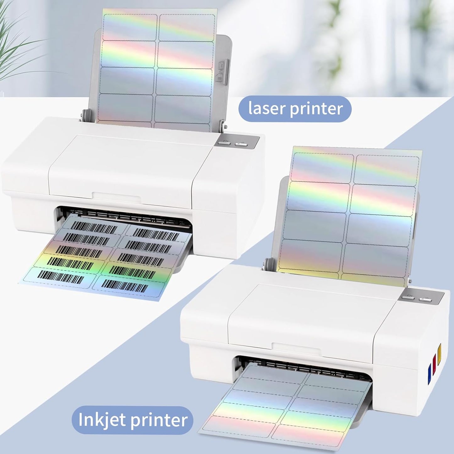 STARLIBOO Shipping Labels Stickers, 2"×4" Printable Holographic Mailing Labels for Laser/Inkjet Printing- Matte, Permanent Adhesive Sticker (Holographic Silver)