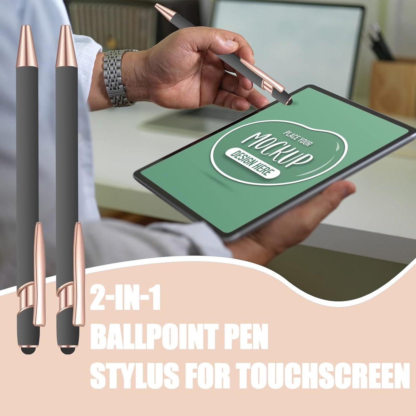 36 Pcs Blue Ink Ballpoint Pen with Stylus 2 in 1 Ballpoint Pen for Touch Screens School Office Coworkers (Gray Rose Gold)