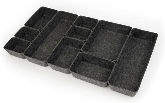 Three by Three Seattle Felt·Like·It! Felt Bins for Office, Crafts, Classroom, Living Room, Bedroom: Charcoal, Set of 10