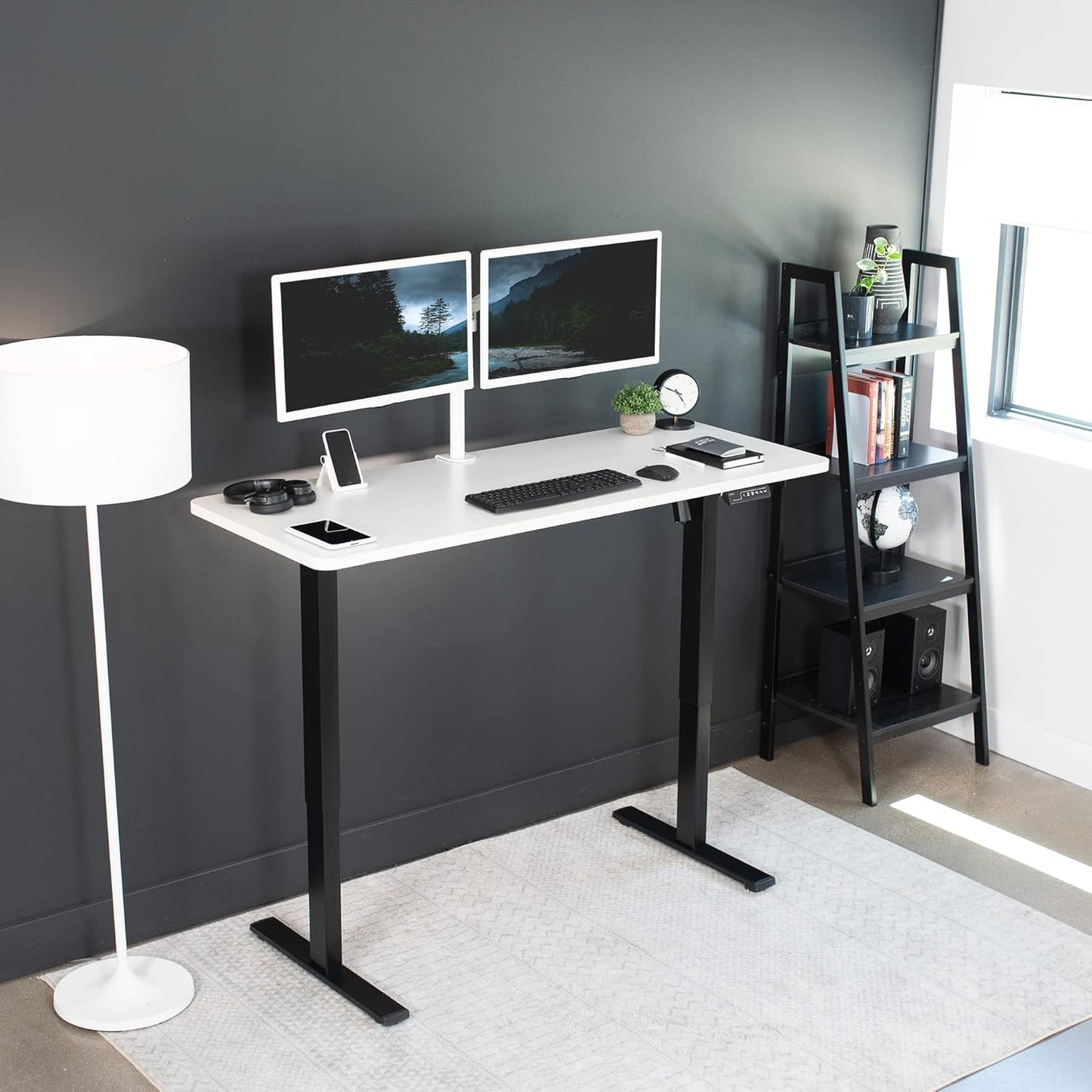 VIVO Electric 60 x 24 in Standing Desk, Memory Height Adjustment, 1B Series, One-Piece White Top, Black Frame, DESK-KIT-1B6W