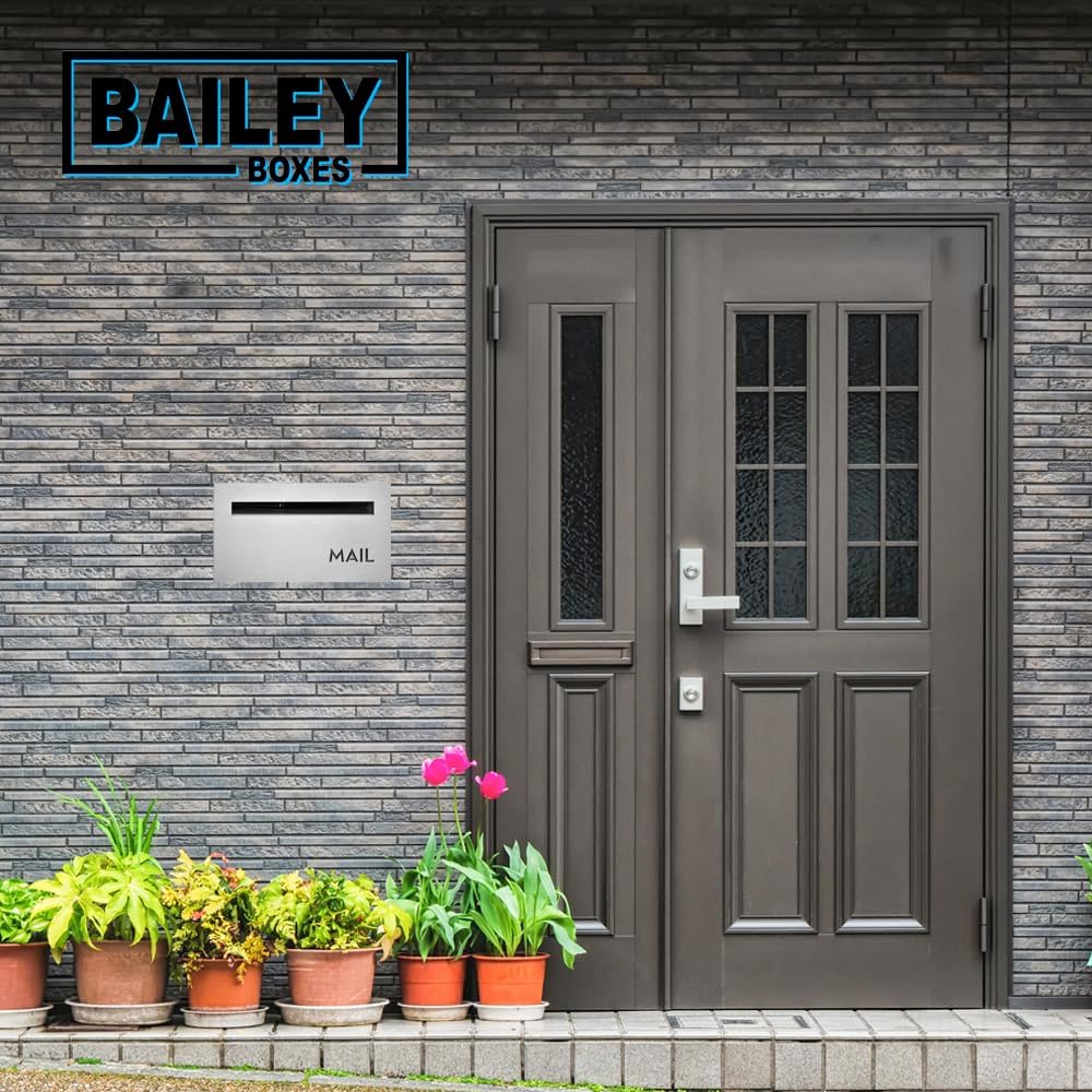 Brick-in Chute Through The Wall Stainless Steel Mailbox - Modern Architectural Locking Design - 8.75" H x 15.75" W - Enhance Your Home with The Melton from Bailey Boxes