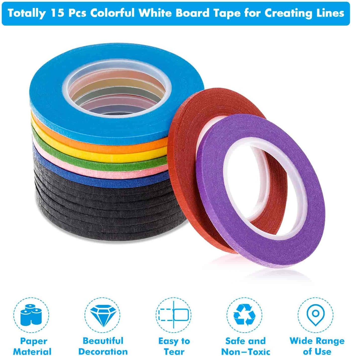 cridoz 15 Rolls 1/8 Whiteboard Thin Tape Pinstripe Art Tape Dry Erase Board Grid Tape Lines Pinstriping Electrical Marking Tape, Assorted Colors