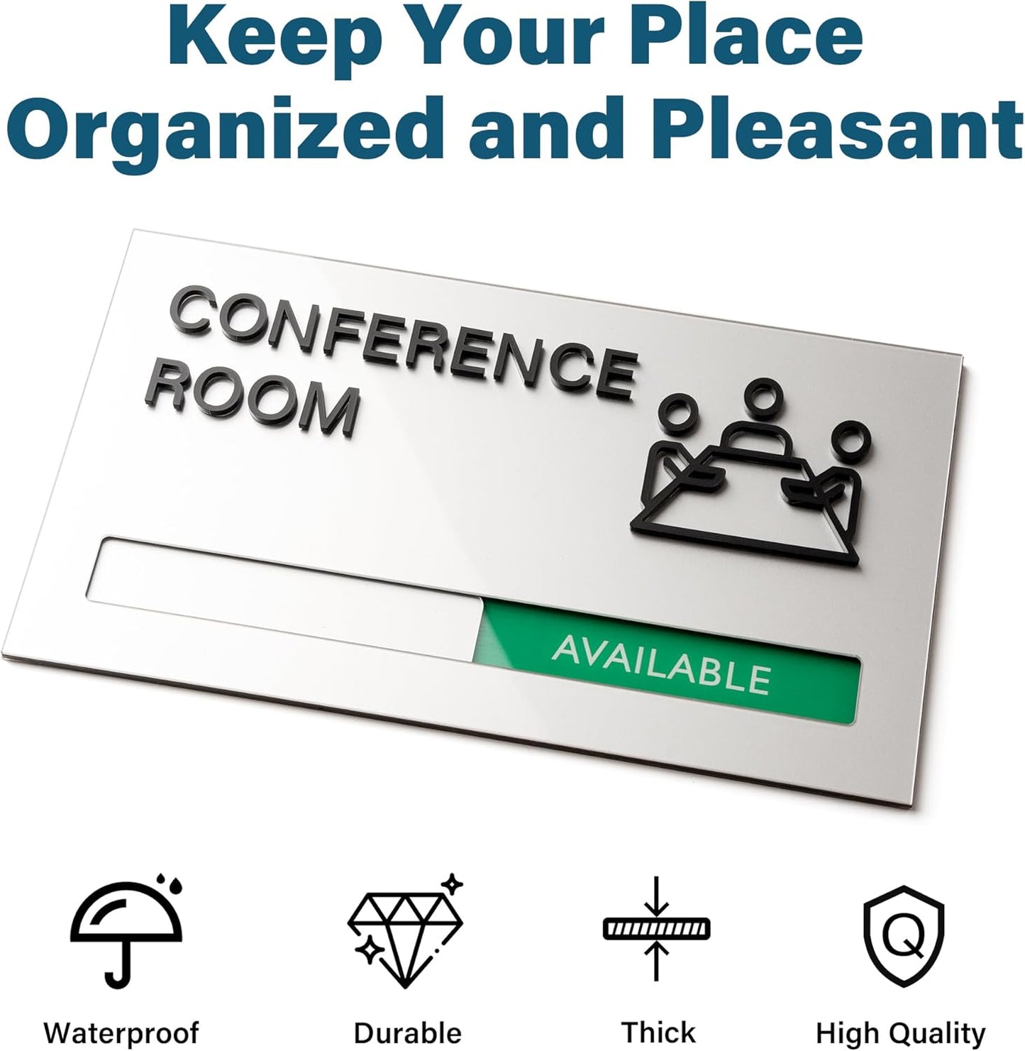 Conference Room Door Signs for Office, Meeting In Progress Door Sign, In Use Available Slider Indicator Tells Whether Room Vacant Or Occupied