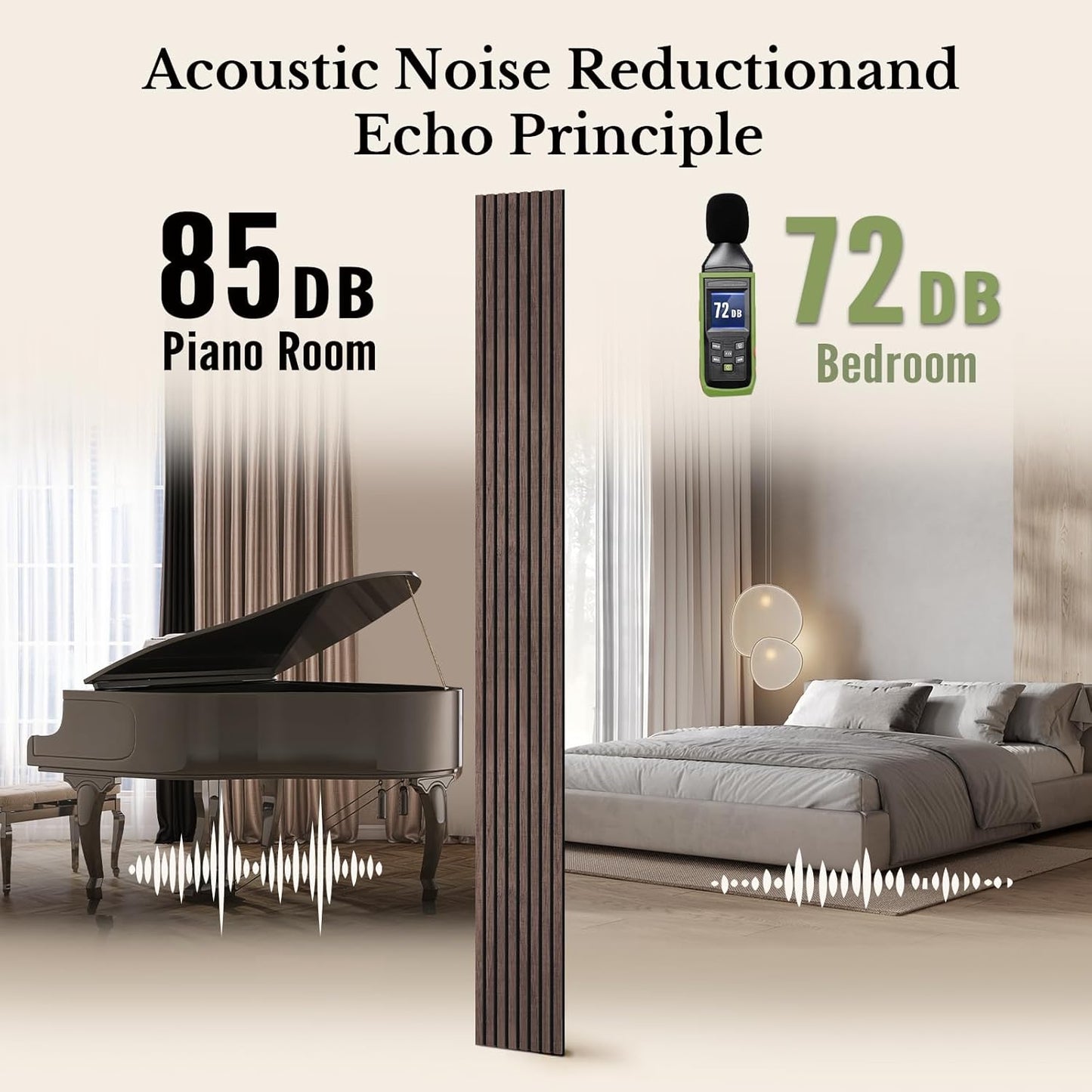 MISSDAY Wood Slat Acoustic Wall Panels, 4 Packs 94.5" x 12.6" Walnut Soundproof Panel For Interior Wall Decor Noise Absorbing-3D Textured Wooden Panel Sound-Absorbing for Home, Office, Studio