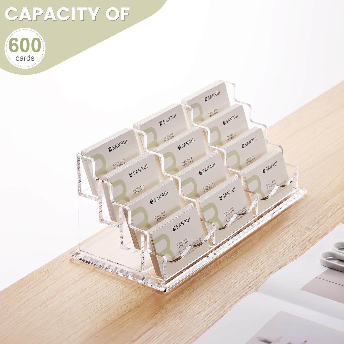 YUXUN Business Card Holder Display for Desk, Clear Acrylic Cards Stand for Women and Men 12 Slots 4 Tier 1 Pack (12slots)…