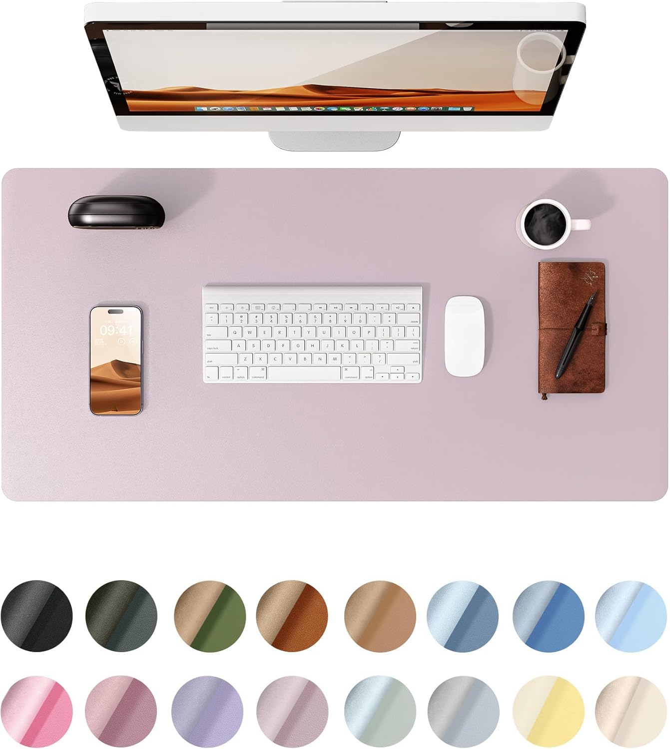 YSAGi Leather Desk Protector, Office Mat, Large Mouse Mat, Non-Slip PU Leather Blotter, Laptop Pad, Waterproof Writing Pad for Office and Home (Grayish Lavender, 35.4" x 17")