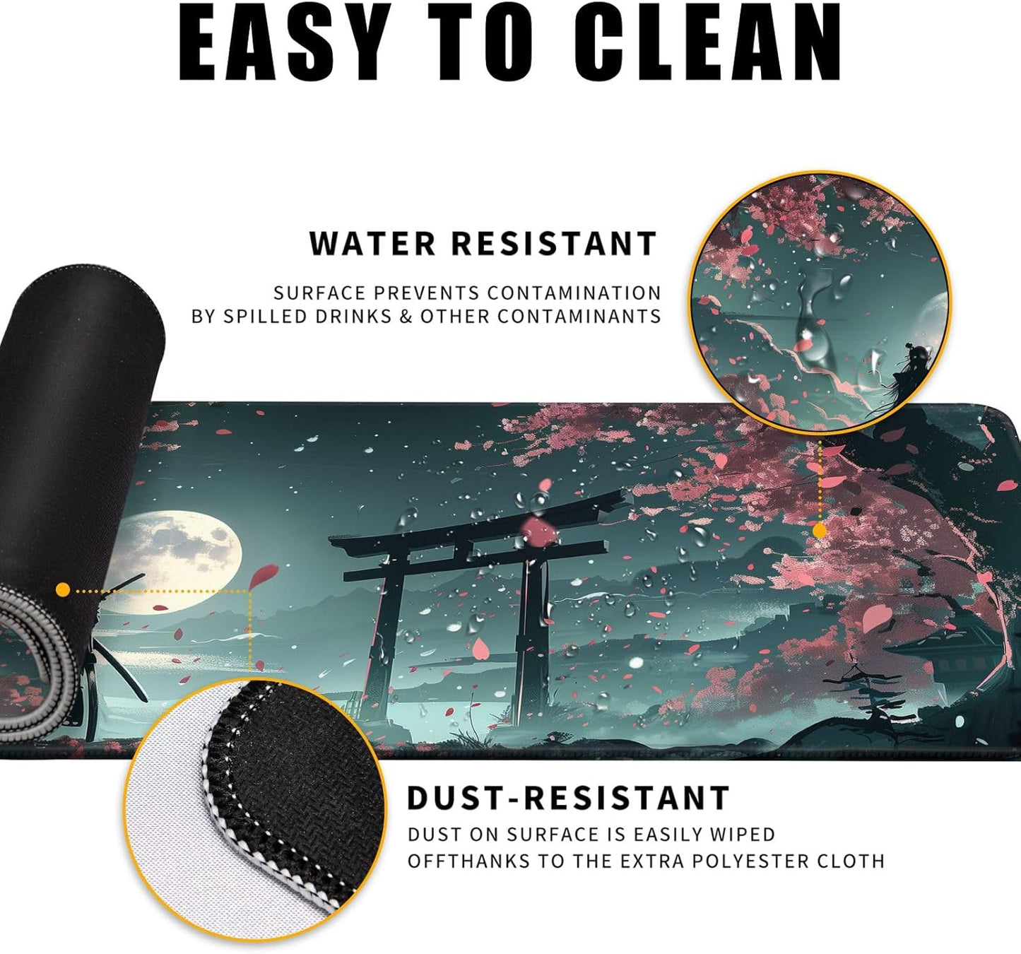 MiaVibte Japanese Full Moon Mouse Pad - Large Gaming Mouse Pad for Computer Keyboard Laptop, Desk Decor Home Office Accessories (31.5x11.8 in), Samurai Desk Mat, Pattern 15