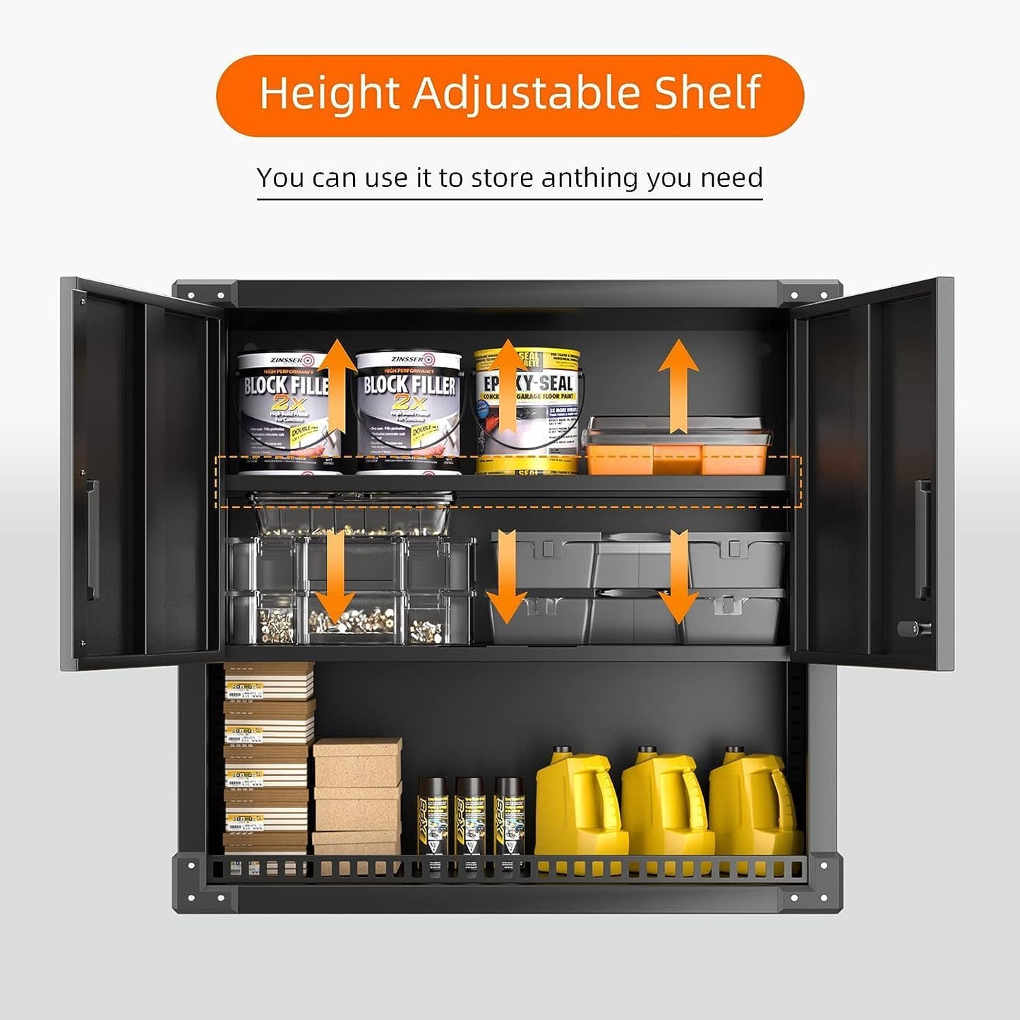 INTERGREAT Metal Wall Storage Cabinet with Locking Door and Adjustable Shelves, 31" Black Wall-Mounted Tool Cabinet for Garage,Warehouse,Office,Basement