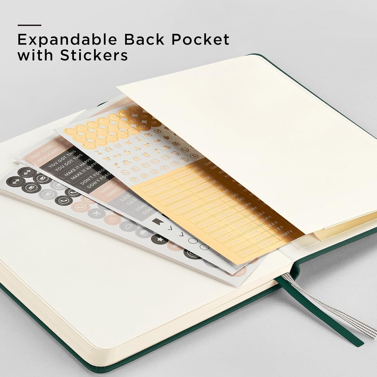 &And Per Se Dotted Journal Notebook (5 Packs), A5 Hardcover Leather Dotted Journal, 160 Pages 100 gsm Thick Paper, 3 Sheets of Stickers Included- 5.7'' x 8'' (Green