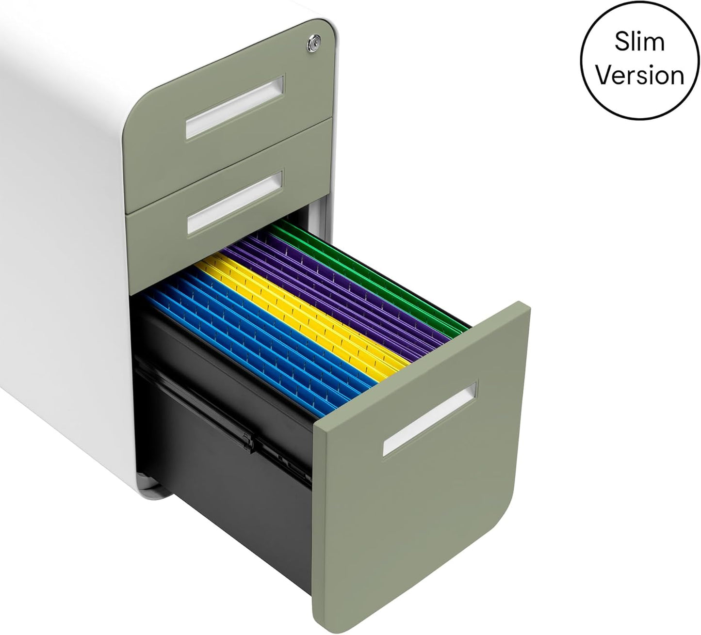 Laura Davidson Furniture Stockpile Slim 3-Drawer Mobile File Cabinet with Lock - Under Desk Metal Filing Cabinet, Legal/Letter File Folders, Wheels & Stationary Feet, Assembled, Sage Green