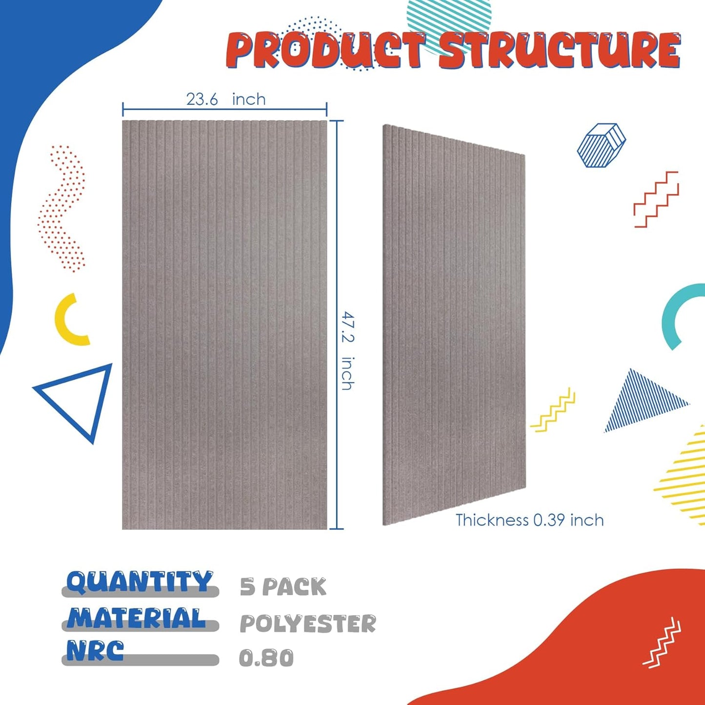 5 Pack Acoustic Panels,47.2x23.6x0.4 inch Acoustical Wall Panels,Large Soundproof Panels,Self-Adhesive Sound proof panels for walls,Acoustic Treatment for Recording Studio&Office Vertical,Brown